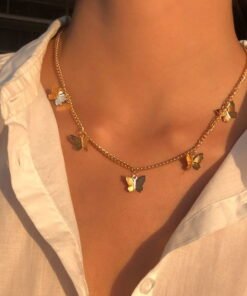 Gold Chain Butterfly Pendant Choker for Women