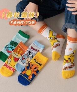 5 Pairs Pikachu Kids Socks Kawaii New Summer Cartoon 1-12 Years Old Children Short Cotton Sock for Girls and Boys Gifts