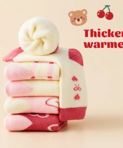 5Pairs 1-16Years Terry Socks for Girl Sweet Love Winter Children's Warm Socks Boutique Kids Clothing Soft Thickened Fabric