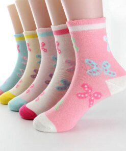 5 Pairs/Lot Spring Autumn High Quality Girls Socks Cotton Butterfly Candy Color Socks For Girls 3- 12 Year Children Socks