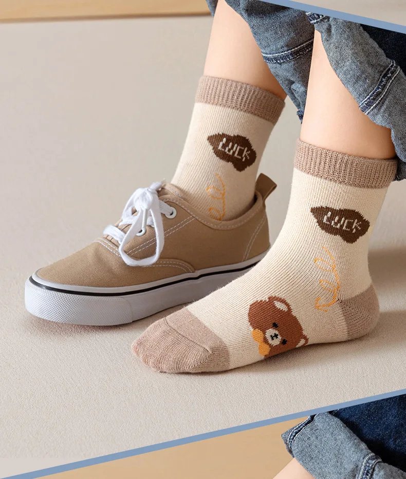 5 Pairs Of Cartoon Children's Socks Casual Boys And Girls Cotton Spring And Autumn Children's Knitted Socks 1-12 Years Old
