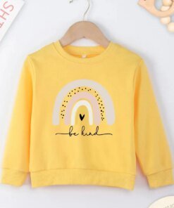 Rainbow Children Pullover "Be Kind” Design Crewneck Drop Shoulder Sweatshirt Tops, Teen Kids Winter/ Fall Outfit, Gift Idea