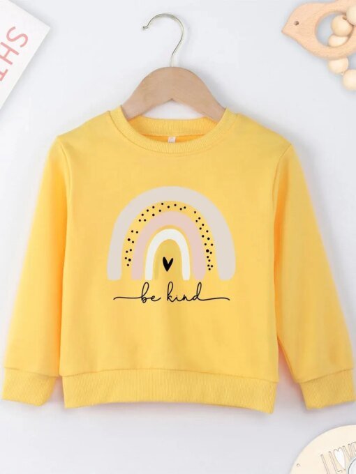 Rainbow Children Pullover "Be Kind” Design Crewneck Drop Shoulder Sweatshirt Tops, Teen Kids Winter/ Fall Outfit, Gift Idea