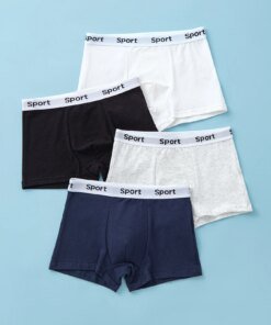 4pcs Mixed Color Chuldren's Boxer Briefs Cotton Solid Soft Breathable Boys Underwear