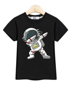 2024 New Children Summer Tops Astronaut Cartoon T-shirt Baby Boys Short Sleeves Shirt 3-14T US Size Clothing