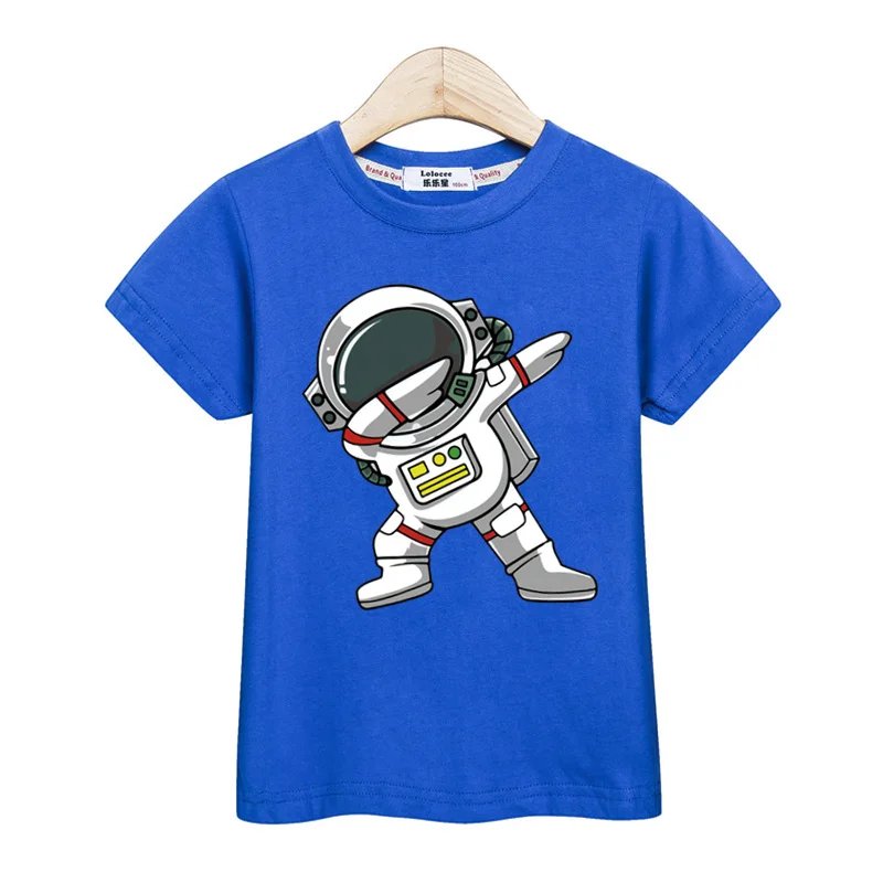 2024 New Children Summer Tops Astronaut Cartoon T-shirt Baby Boys Short Sleeves Shirt 3-14T US Size Clothing