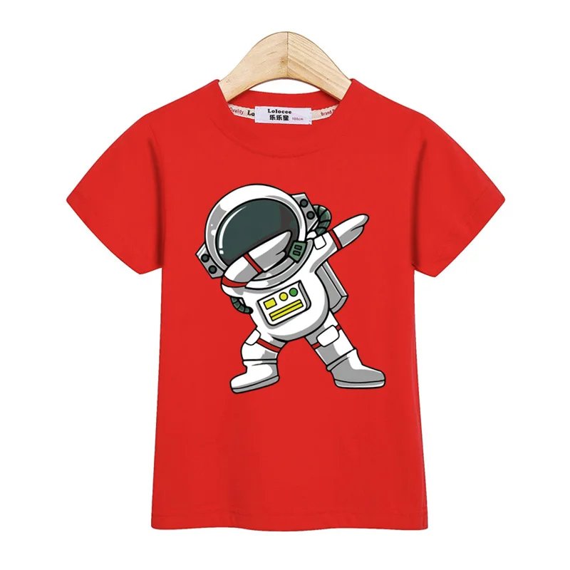 2024 New Children Summer Tops Astronaut Cartoon T-shirt Baby Boys Short Sleeves Shirt 3-14T US Size Clothing