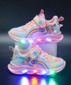 Disney Girls' Casual Shoes Led Lights Mesh Breathable Children's Sports Princess Elsa Pink Purple Shoes Sneakers Size 22-35