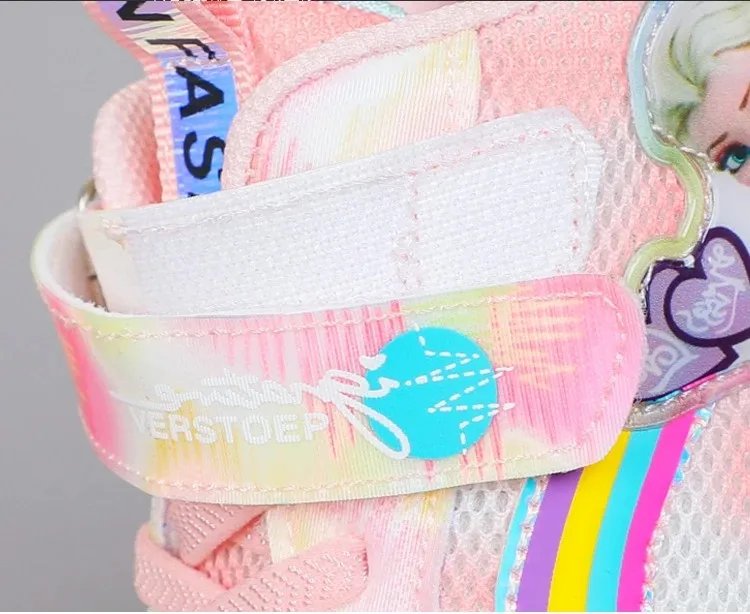 Disney Girls' Casual Shoes Led Lights Mesh Breathable Children's Sports Princess Elsa Pink Purple Shoes Sneakers Size 22-35
