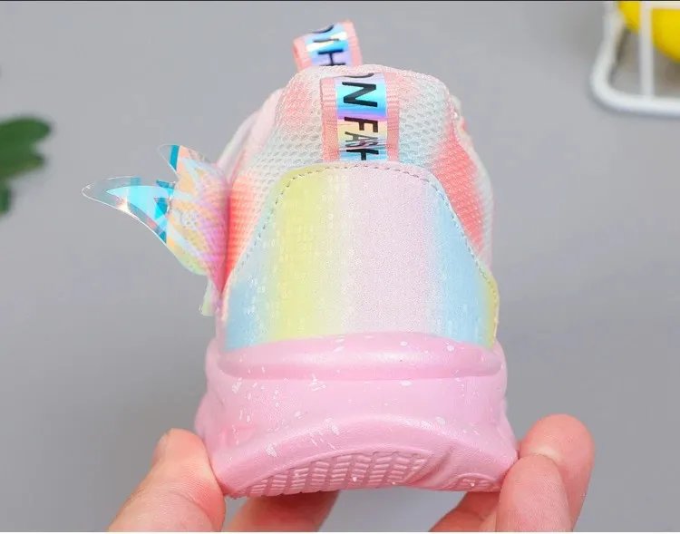 Disney Girls' Casual Shoes Led Lights Mesh Breathable Children's Sports Princess Elsa Pink Purple Shoes Sneakers Size 22-35