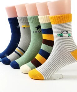 New Children's Socks Cotton Striped Car Boys' Socks Spring Autumn Cartoon Student Socks For Boys 3-15 Year