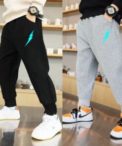 Boys Jogger Sports Pants Luminous Lightning Print Kids Cotton Long Sweatpant Cartoon Running Trousers with Pocket