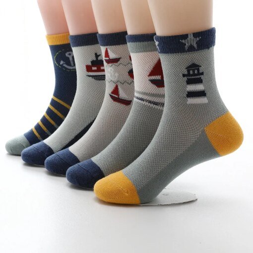 Kids Socks 2023 New Spring Summer Cotton Breathable Mesh Boys Girls Socks 3- 15 Year Children Socks 5 Pairs / Lot
