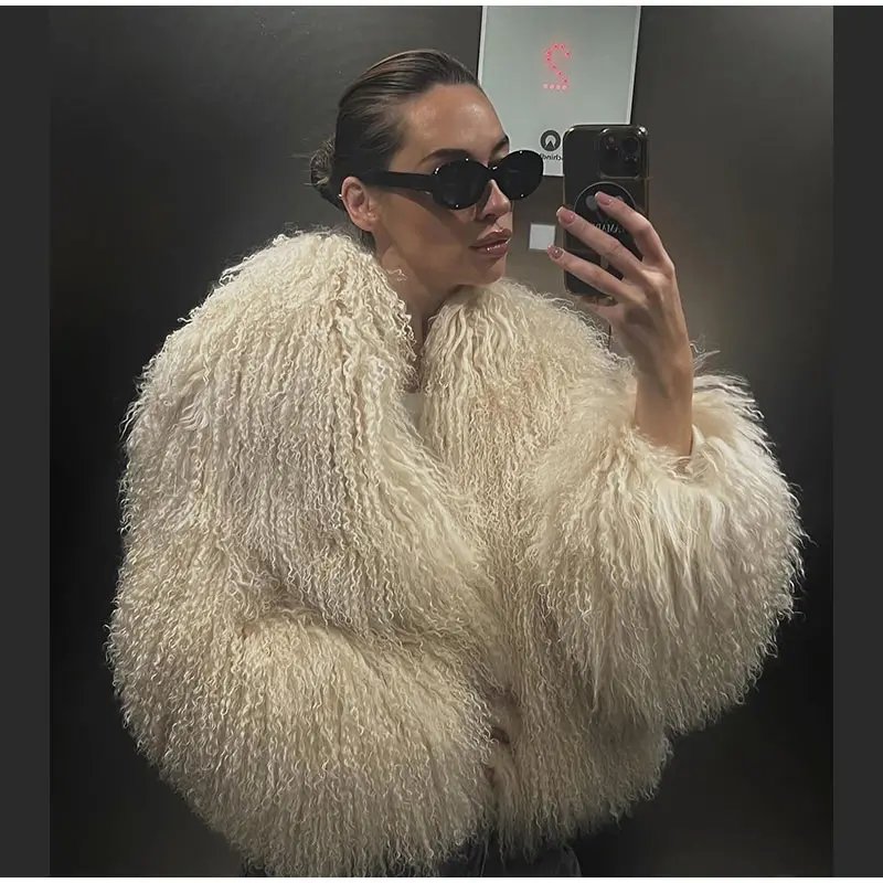 Women Fashion Solid Thicken Faux Fur Coat Elegant Lapel Long Sleeve Cropped Jackets Vintage Female Casual High Street Outerwear Women Fashion Solid Thicken Faux Fur Coat Elegant Lapel Long Sleeve Cropped Jackets Vintage Female Casual High Street Outerwear