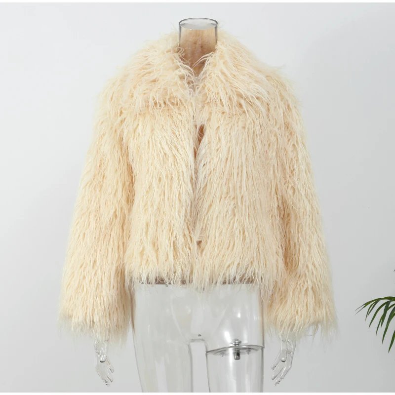 Women Fashion Solid Thicken Faux Fur Coat Elegant Lapel Long Sleeve Cropped Jackets Vintage Female Casual High Street Outerwear Women Fashion Solid Thicken Faux Fur Coat Elegant Lapel Long Sleeve Cropped Jackets Vintage Female Casual High Street Outerwear
