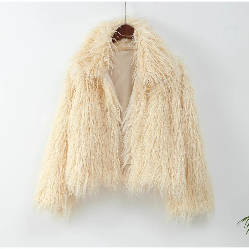Women Fashion Solid Thicken Faux Fur Coat Elegant Lapel Long Sleeve Cropped Jackets Vintage Female Casual High Street Outerwear Women Fashion Solid Thicken Faux Fur Coat Elegant Lapel Long Sleeve Cropped Jackets Vintage Female Casual High Street Outerwear