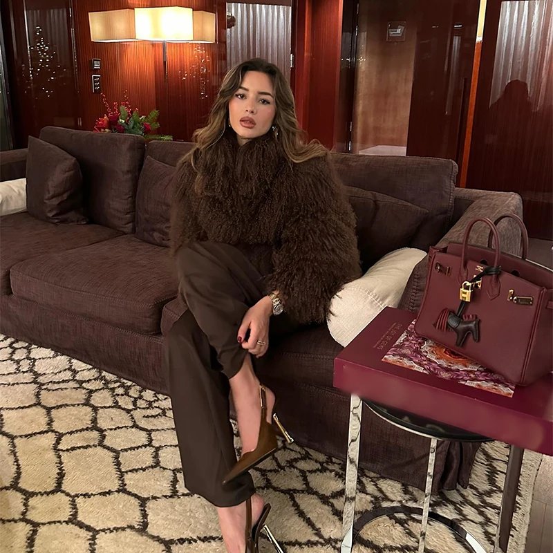 Women Fashion Solid Thicken Faux Fur Coat Elegant Lapel Long Sleeve Cropped Jackets Vintage Female Casual High Street Outerwear Women Fashion Solid Thicken Faux Fur Coat Elegant Lapel Long Sleeve Cropped Jackets Vintage Female Casual High Street Outerwear