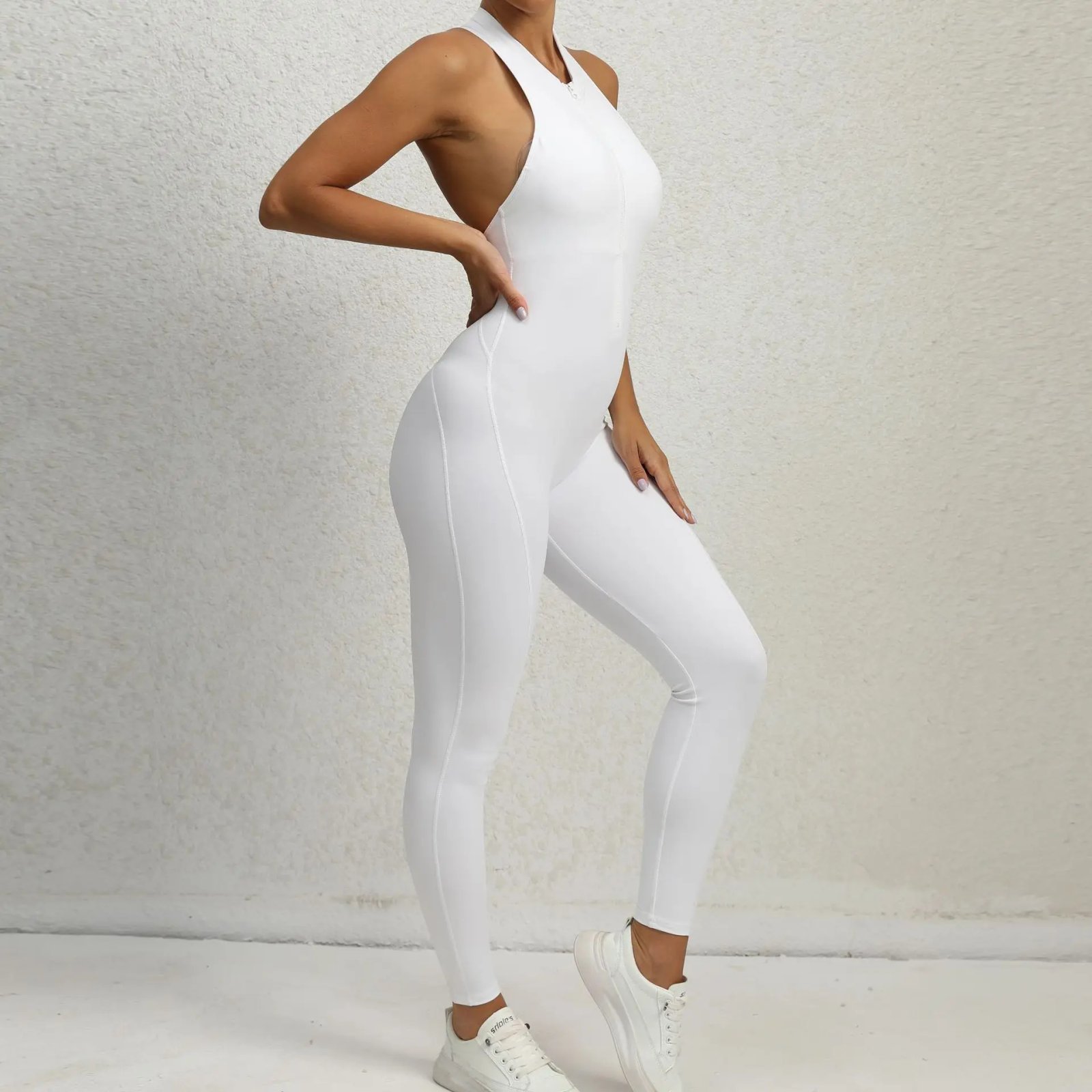 Sexy Hollow Backless Scrunch Sporty Jumpsuit Raises Butt Woman Gym Set One Piece Sport Suit Sleeveless Zip Yoga Fitness Overalls