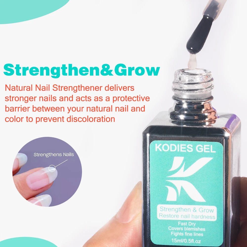 KODIES GEL Nail Strengthener Growth Restore Hardener Clear Nail Polish Base Coat Fast Dry 15ML Strong Repair Nail Art Treatment KODIES GEL Nail Strengthener Growth Restore Hardener Clear Nail Polish Base Coat Fast Dry 15ML Strong Repair Nail Art Treatment