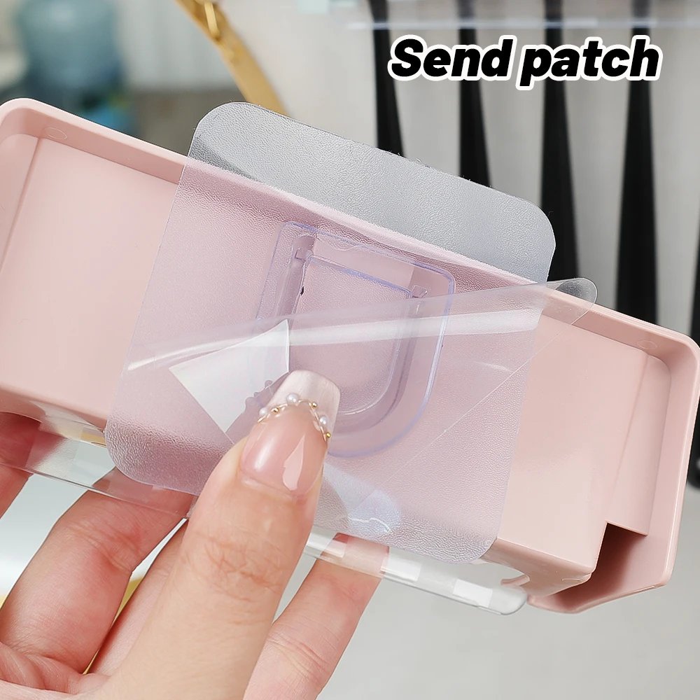 Bathroom Wallmount Toothbrush Holder with Cover 5 Slots Without Drilling Home Bathroom Self Adhered Toothbrush Storage Racks