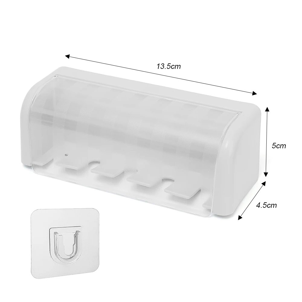 Bathroom Wallmount Toothbrush Holder with Cover 5 Slots Without Drilling Home Bathroom Self Adhered Toothbrush Storage Racks