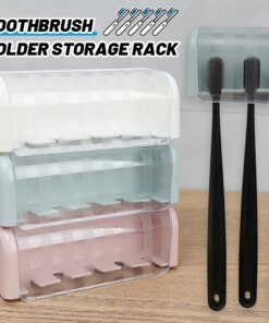 Alternative view of Bathroom Wallmount Toothbrush Holder with Cover 5 Slots Without Drilling Home Bathroom Self Adhered Toothbrush Storage Racks