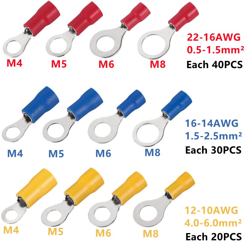 M4 M5 M6 M8 PVC Insulated Ring Lugs Crimping Terminals Electrical Wire Cable Connectors Butt Connector M4 M5 M6 M8 PVC Insulated Ring Lugs Crimping Terminals Electrical Wire Cable Connectors Butt Connector
