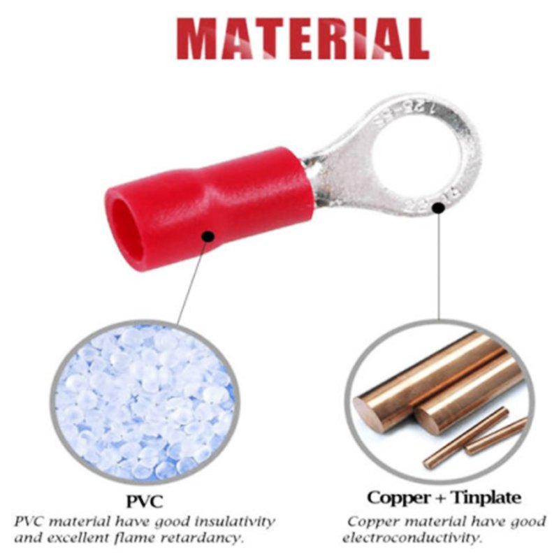 M4 M5 M6 M8 PVC Insulated Ring Lugs Crimping Terminals Electrical Wire Cable Connectors Butt Connector M4 M5 M6 M8 PVC Insulated Ring Lugs Crimping Terminals Electrical Wire Cable Connectors Butt Connector