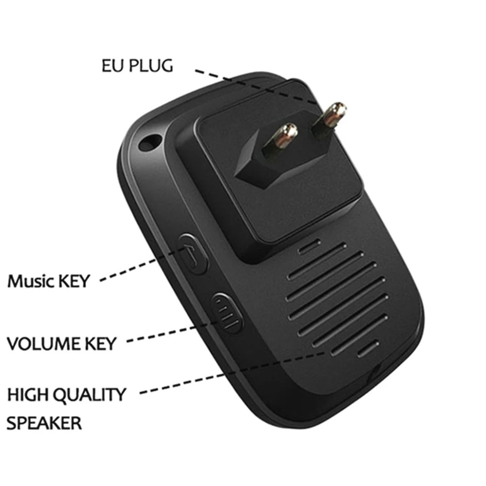 Waterproof Wireless Doorbell AC 100V-240V EU Plug Smart Remote control Door Bell Rings with battery included , plug and play.