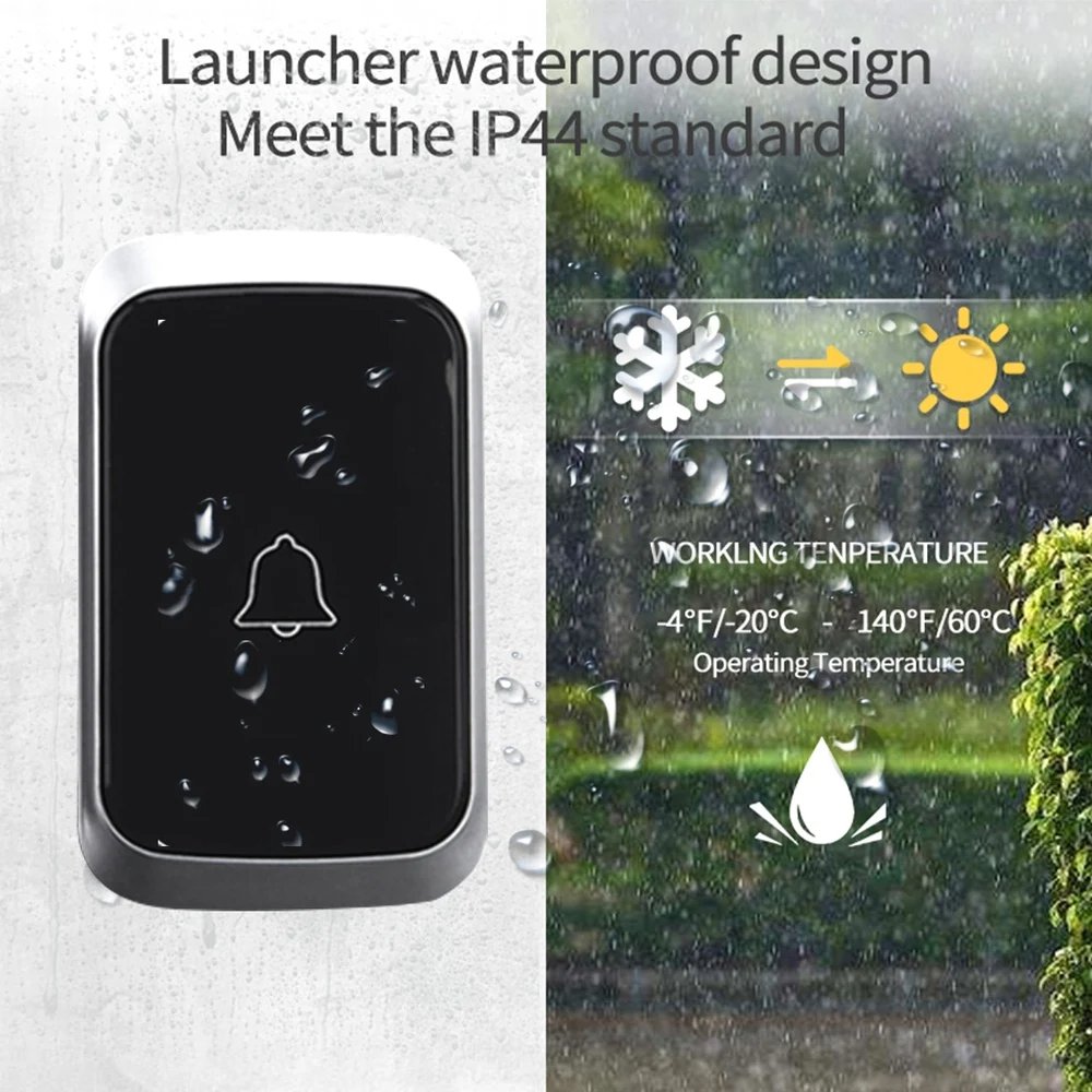 Waterproof Wireless Doorbell AC 100V-240V EU Plug Smart Remote control Door Bell Rings with battery included , plug and play.