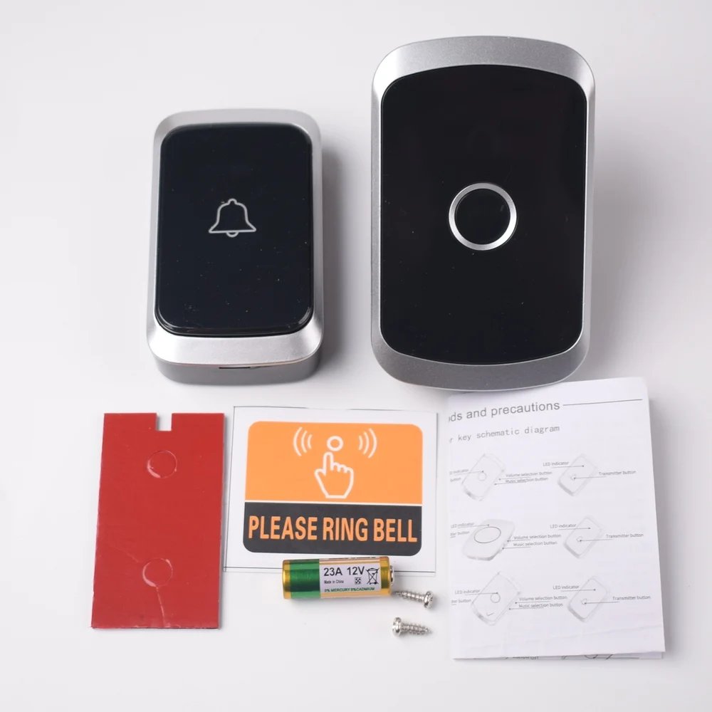 Waterproof Wireless Doorbell AC 100V-240V EU Plug Smart Remote control Door Bell Rings with battery included , plug and play.