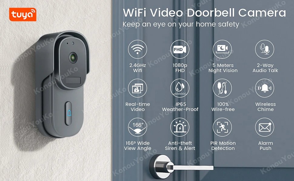 Aiwit T6 Wireless WiFi Video Doorbell Camera Smart Home Outdoor Door Bell Intercom HD Infrad Night Vision Security Protection