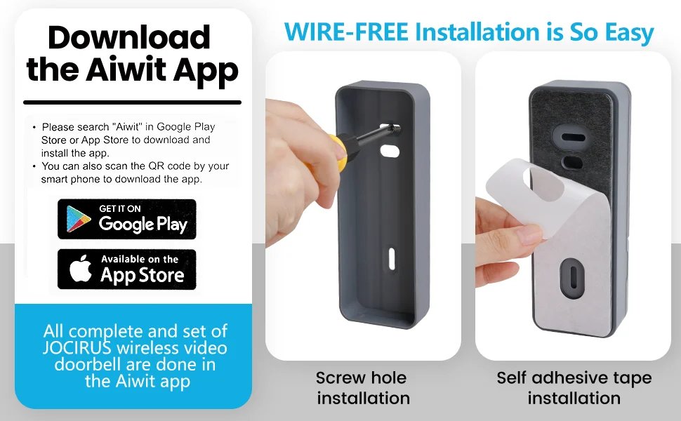 Aiwit T6 Wireless WiFi Video Doorbell Camera Smart Home Outdoor Door Bell Intercom HD Infrad Night Vision Security Protection