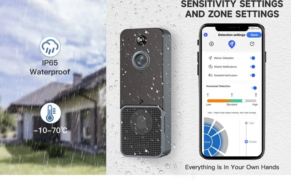 Aiwit T6 Wireless WiFi Video Doorbell Camera Smart Home Outdoor Door Bell Intercom HD Infrad Night Vision Security Protection