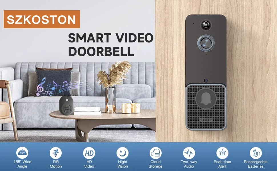 Aiwit T6 Wireless WiFi Video Doorbell Camera Smart Home Outdoor Door Bell Intercom HD Infrad Night Vision Security Protection