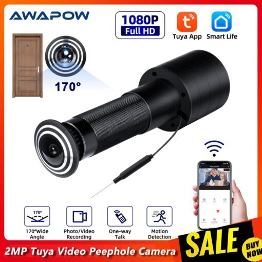 Awapow Tuya Wifi Peephole Camera Mini Door Eye Viewer HD 1080P PIR Night Vision Wireless Motion Detection Smart Home Security