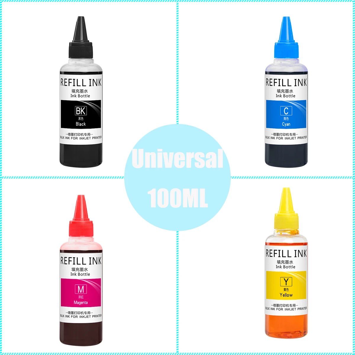 OCINKJET 100ML Dye Ink Universal Refill Dye Ink Suitable For Epson HP Canon Brother Deskjet Desktop Printer 4 Colors Single OCINKJET 100ML Dye Ink Universal Refill Dye Ink Suitable For Epson HP Canon Brother Deskjet Desktop Printer 4 Colors Single