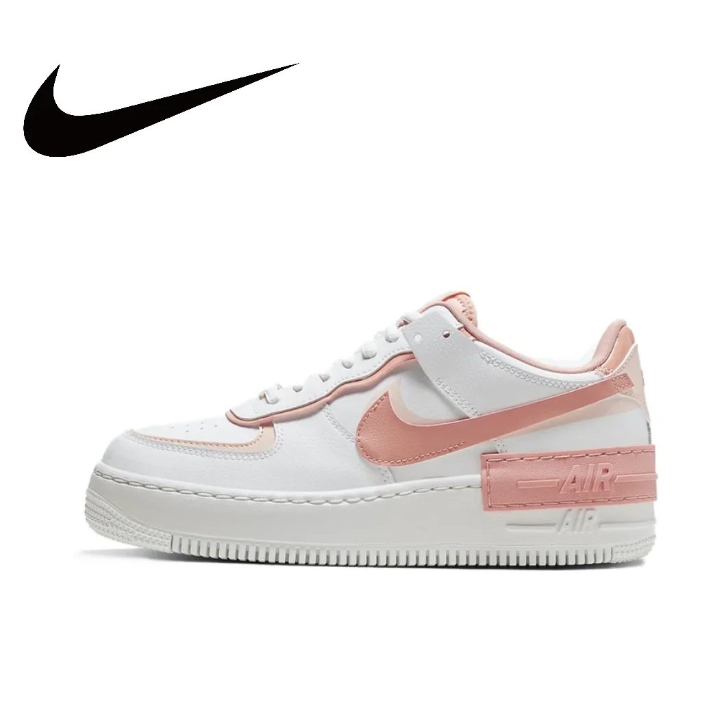 Nike Pink and White Colorway Air Force 1 Shadow Original Low Top Boardshorts Anti-skid Wearable Women's Casual Shoes