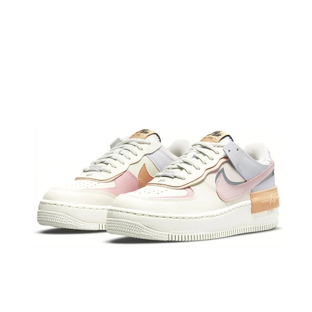 Nike Pink and White Colorway Air Force 1 Shadow Original Low Top Boardshorts Anti-skid Wearable Women's Casual Shoes