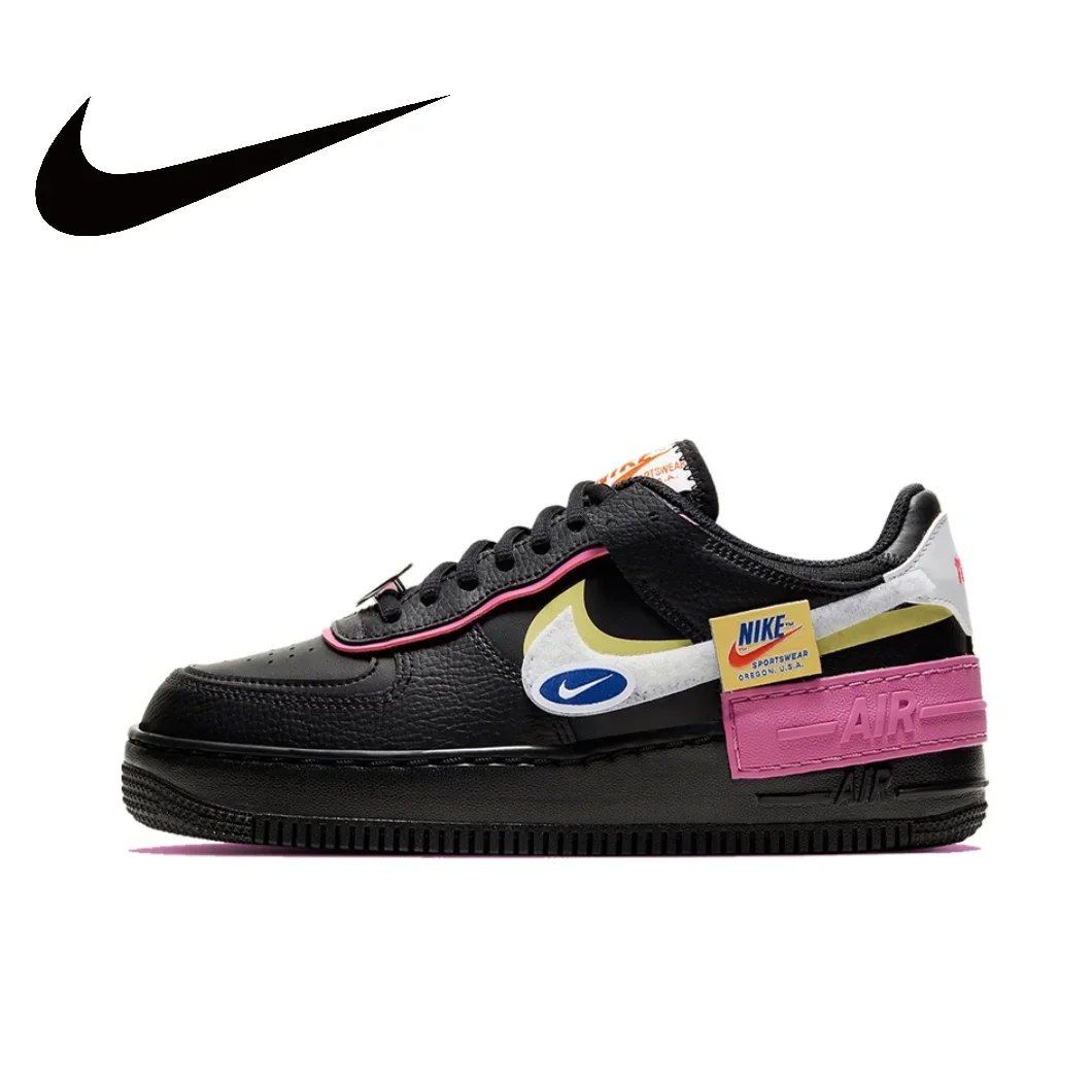 Nike Pink and White Colorway Air Force 1 Shadow Original Low Top Boardshorts Anti-skid Wearable Women's Casual Shoes