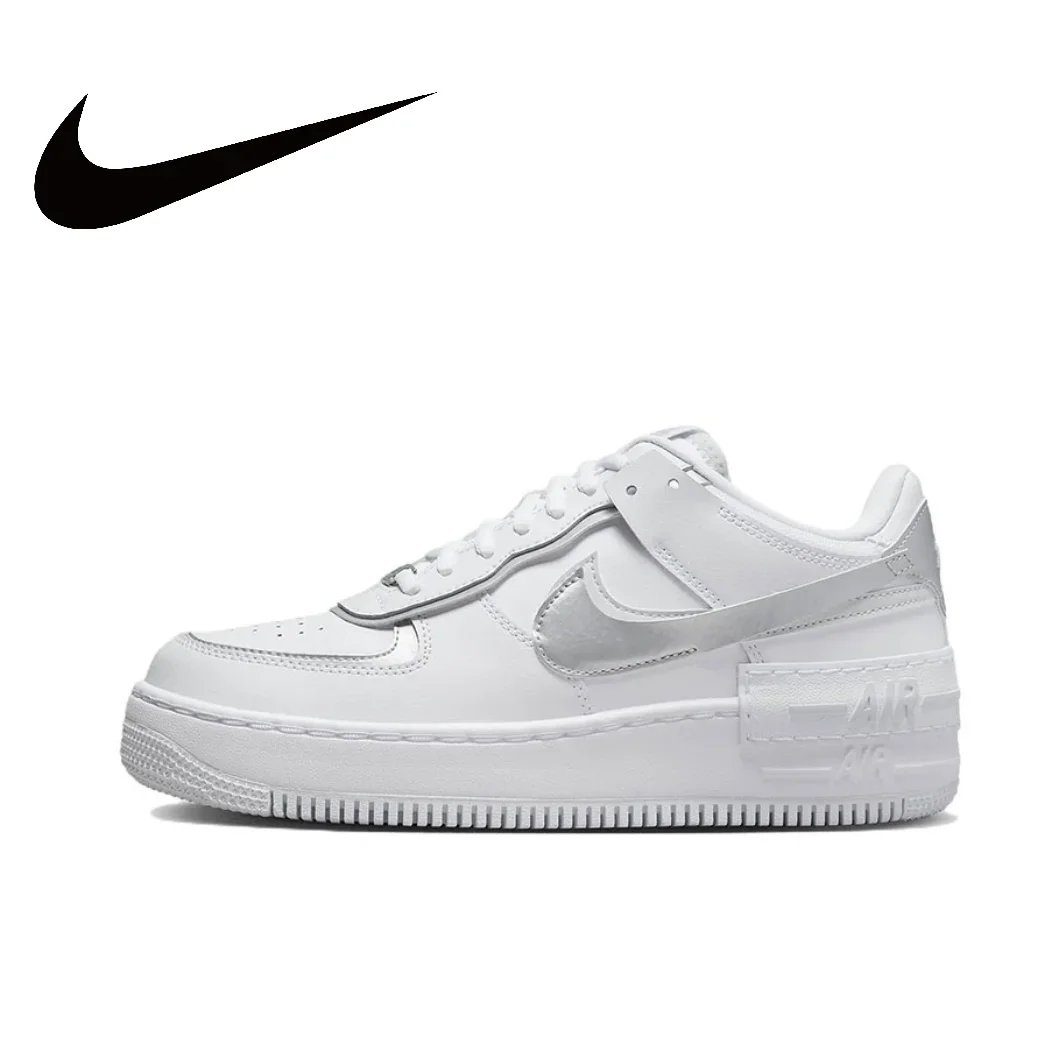 Nike Pink and White Colorway Air Force 1 Shadow Original Low Top Boardshorts Anti-skid Wearable Women's Casual Shoes