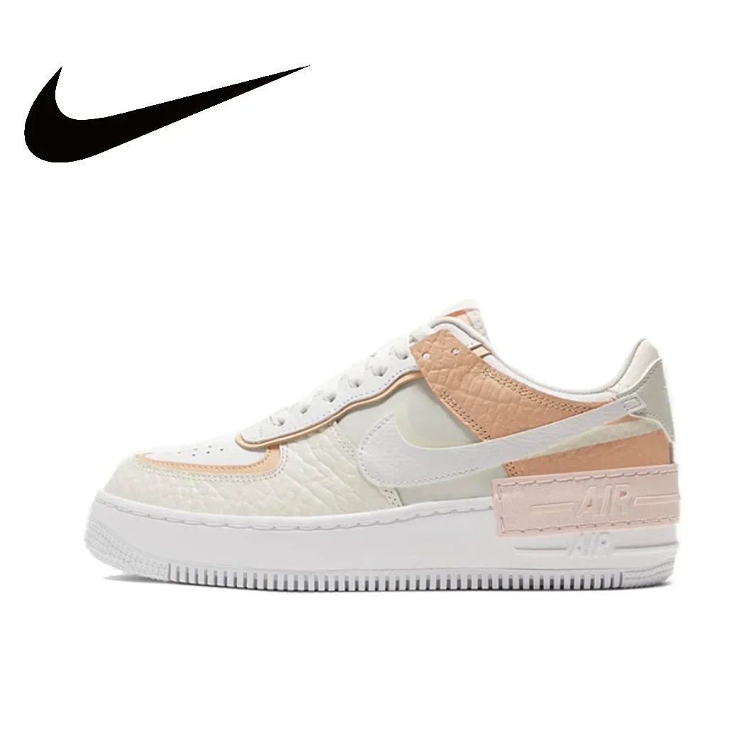 Nike Pink and White Colorway Air Force 1 Shadow Original Low Top Boardshorts Anti-skid Wearable Women's Casual Shoes