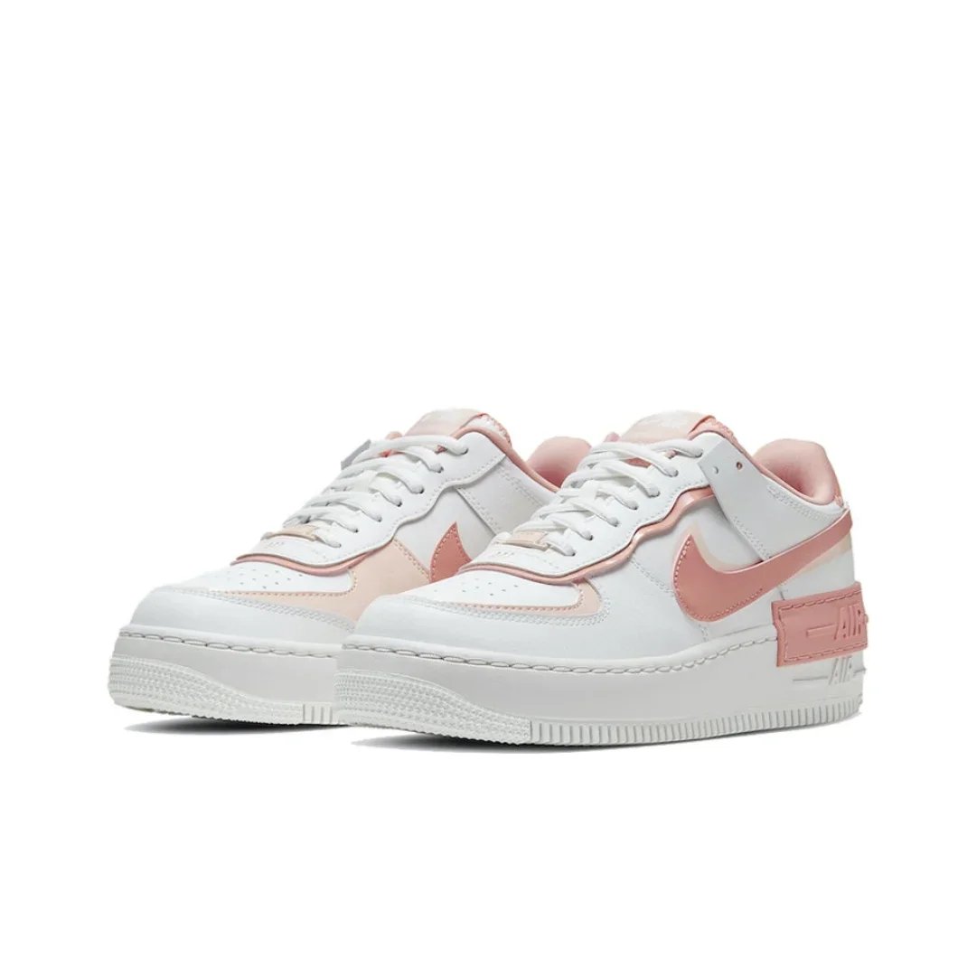Nike Pink and White Colorway Air Force 1 Shadow Original Low Top Boardshorts Anti-skid Wearable Women's Casual Shoes