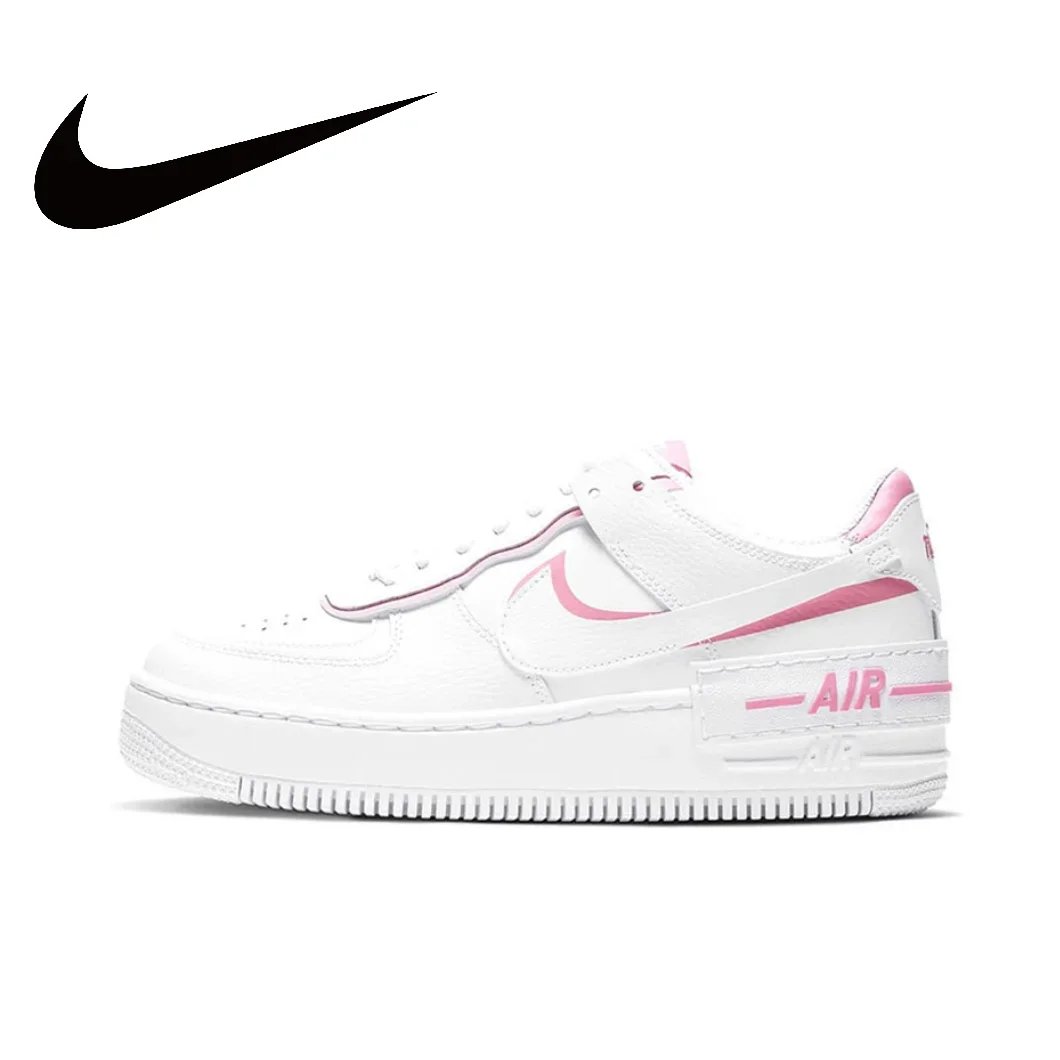 Nike Pink and White Colorway Air Force 1 Shadow Original Low Top Boardshorts Anti-skid Wearable Women's Casual Shoes
