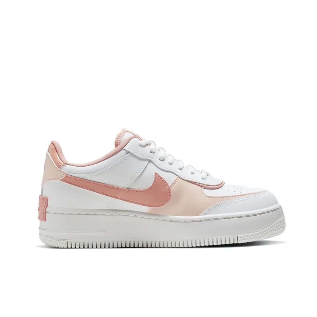 Nike Pink and White Colorway Air Force 1 Shadow Original Low Top Boardshorts Anti-skid Wearable Women's Casual Shoes