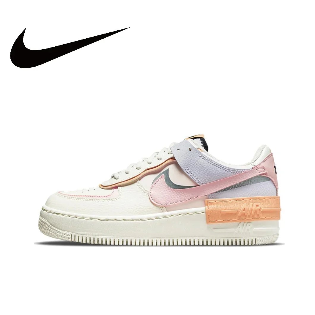 Nike Pink and White Colorway Air Force 1 Shadow Original Low Top Boardshorts Anti-skid Wearable Women's Casual Shoes