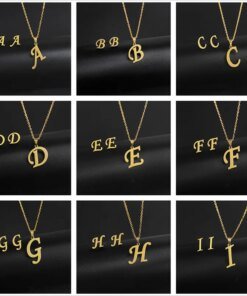 New Simple Gold Color A-Z 26 Letters Initial Pendant Necklace Set for Women Couple Stainless Steel Alphabet Name Chain Choker