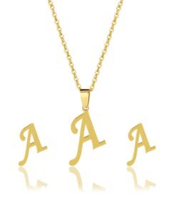 Alternative view of New Simple Gold Color A-Z 26 Letters Initial Pendant Necklace Set for Women Couple Stainless Steel Alphabet Name Chain Choker