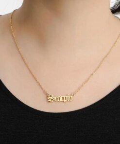 Alternative view of Stainless Steel 12 Zodiac Constellation Necklaces Letter Aquarius Aries Gemini Pisces Leo Sagittarius Pendant Necklace for Women