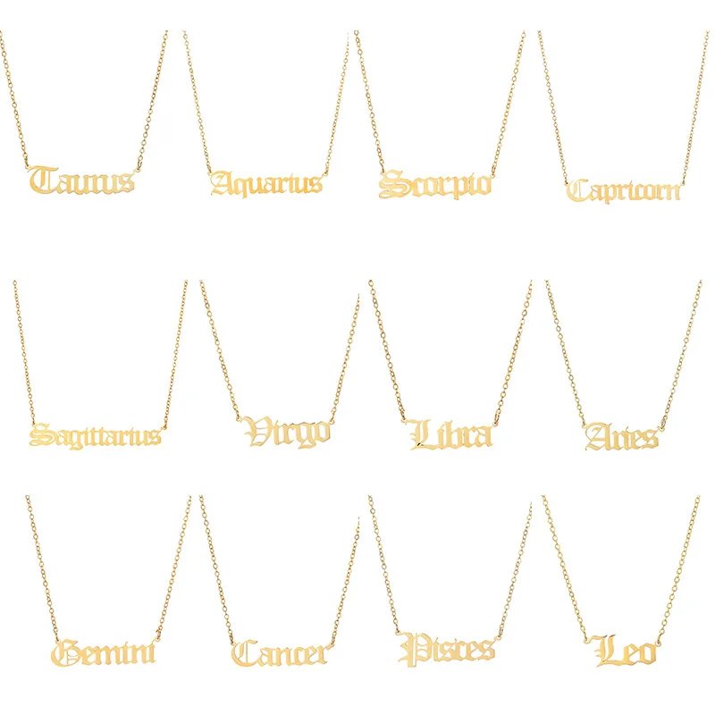Stainless Steel 12 Zodiac Constellation Necklaces Letter Aquarius Aries Gemini Pisces Leo Sagittarius Pendant Necklace for Women Stainless Steel 12 Zodiac Constellation Necklaces Letter Aquarius Aries Gemini Pisces Leo Sagittarius Pendant Necklace for Women